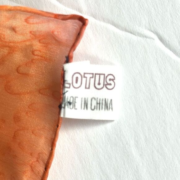 Silk Square Scarf by Lotus Watercolor Tie Dye 35" Blue Orange Green Hand Rolled - Picture 10 of 11